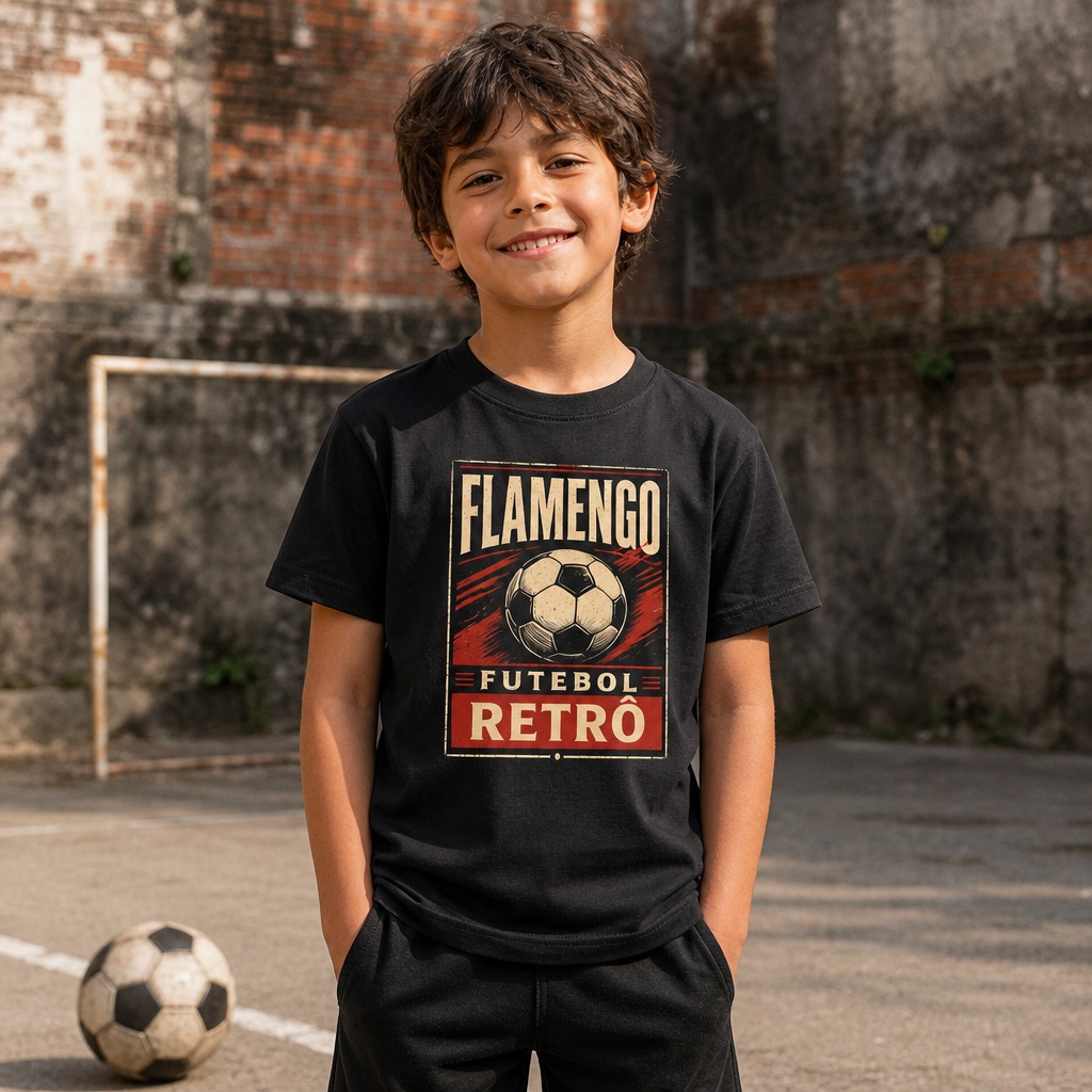 Camiseta Infantil Algodão Flamengo Futebol Retrô