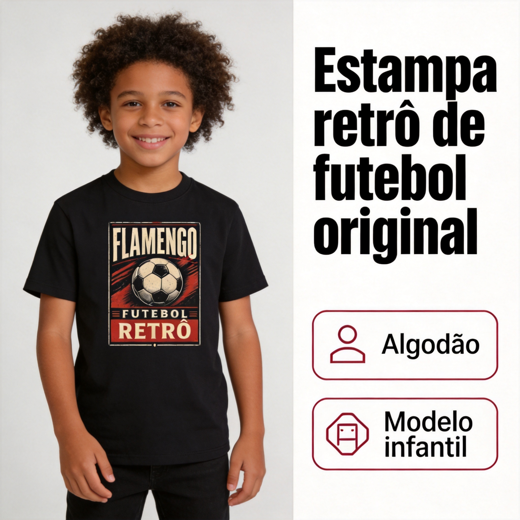 Camiseta Infantil Algodão Flamengo Futebol Retrô