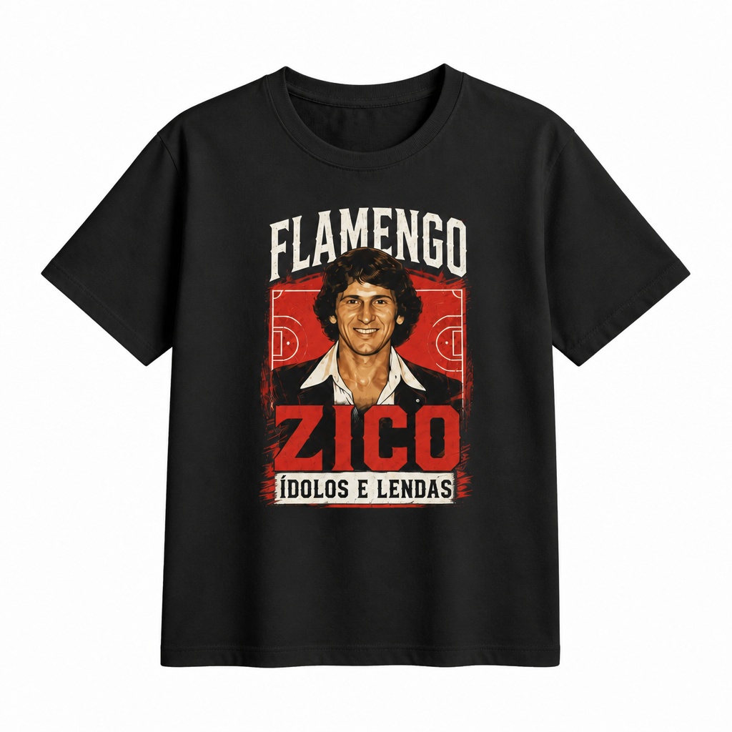 Camiseta Infantil Algodão 180g Flamengo Zico Ídolos e Lendas
