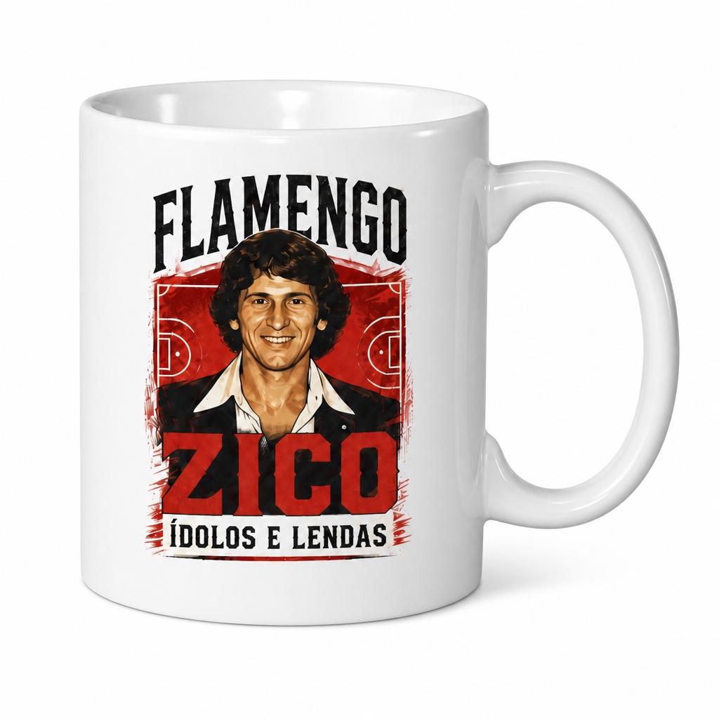 Caneca de Cerâmica Flamengo Zico - Série Ídolos e Lendas