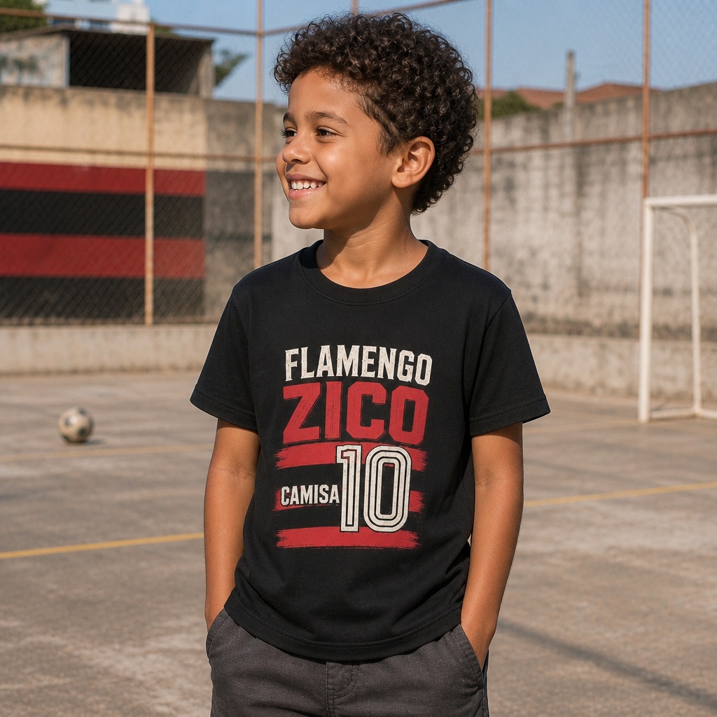 Camiseta de Algodão Infantil Flamengo Zico Camisa 10