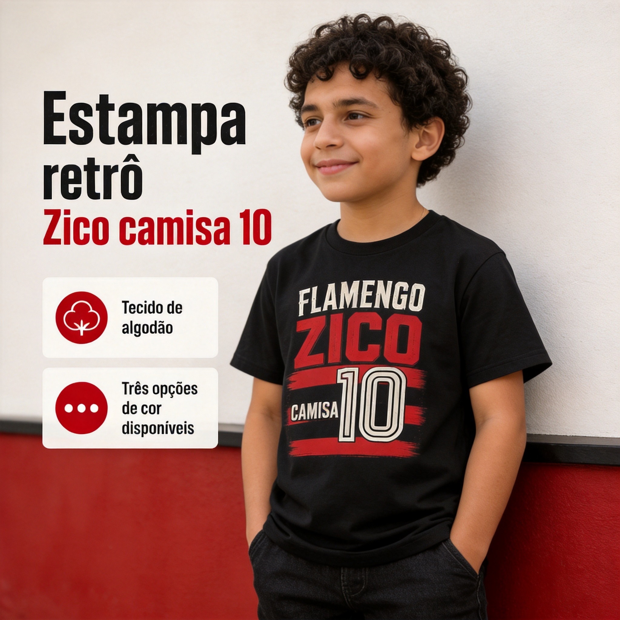 Camiseta de Algodão Infantil Flamengo Zico Camisa 10