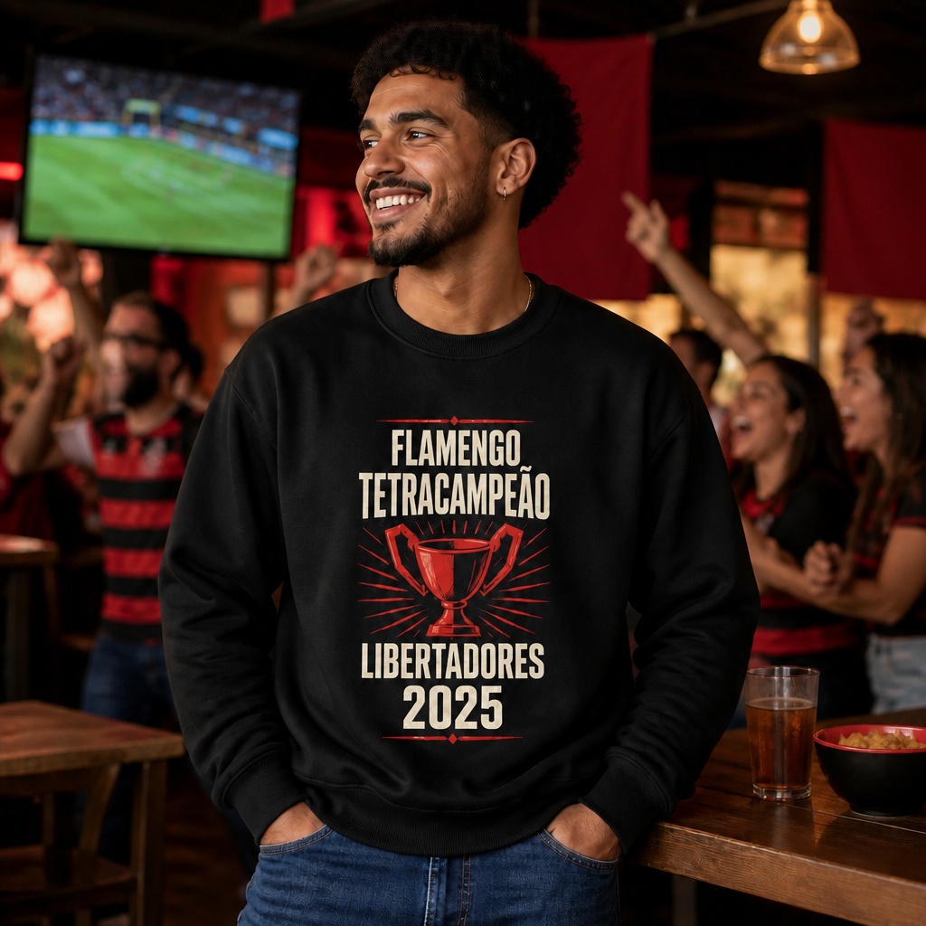 Moletom Gola Redonda Flamengo Tetracampeão Libertadores 2025
