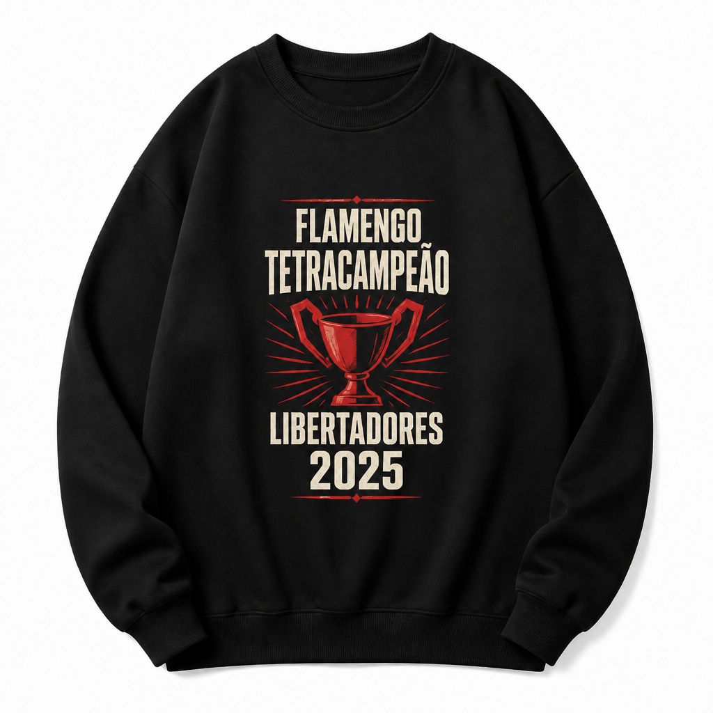 Moletom Gola Redonda Flamengo Tetracampeão Libertadores 2025