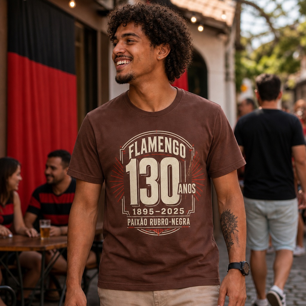 Camiseta Algodão 180g Flamengo 130 Anos (Produzida no Brasil)
