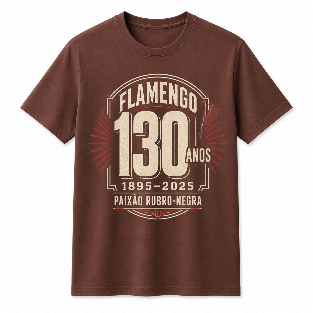 Camiseta Algodão 180g Flamengo 130 Anos (Produzida no Brasil)