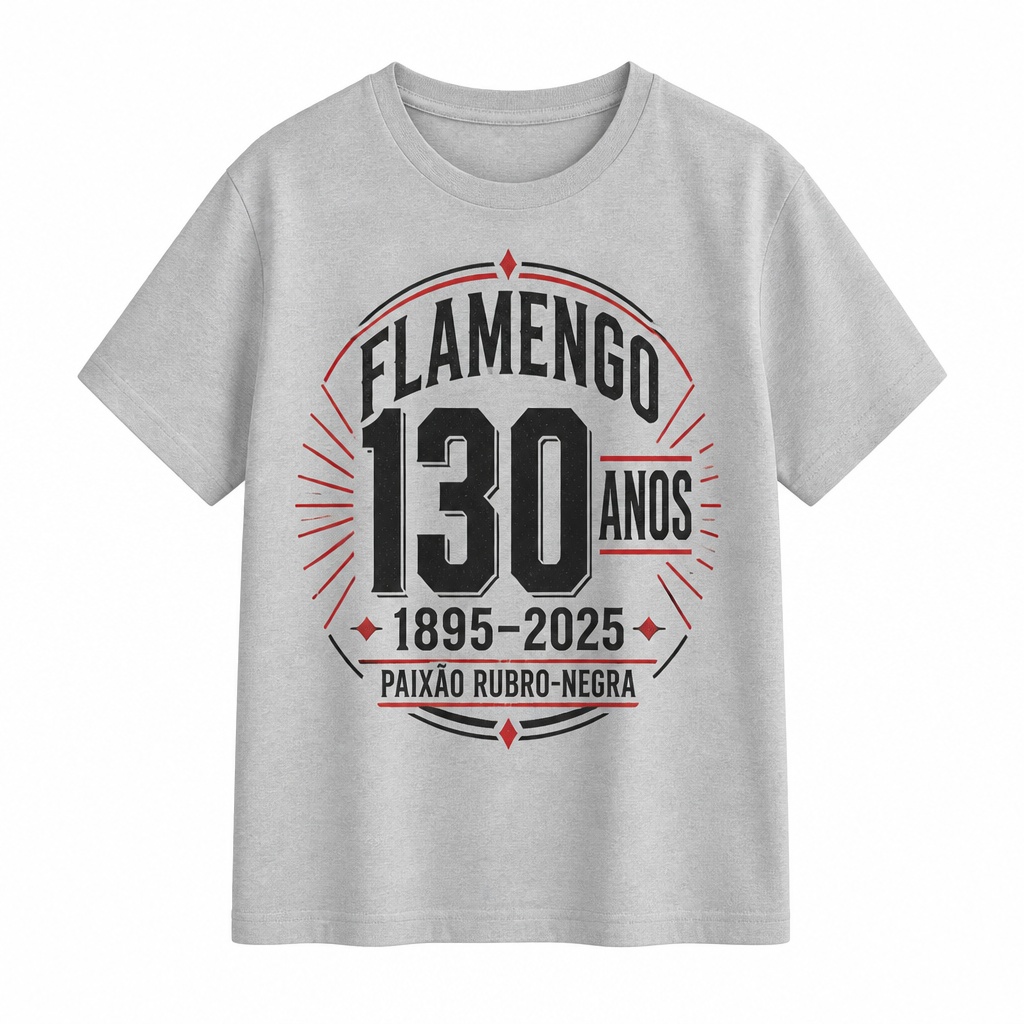Camiseta Infantil Algodão 180g Flamengo 130 Anos