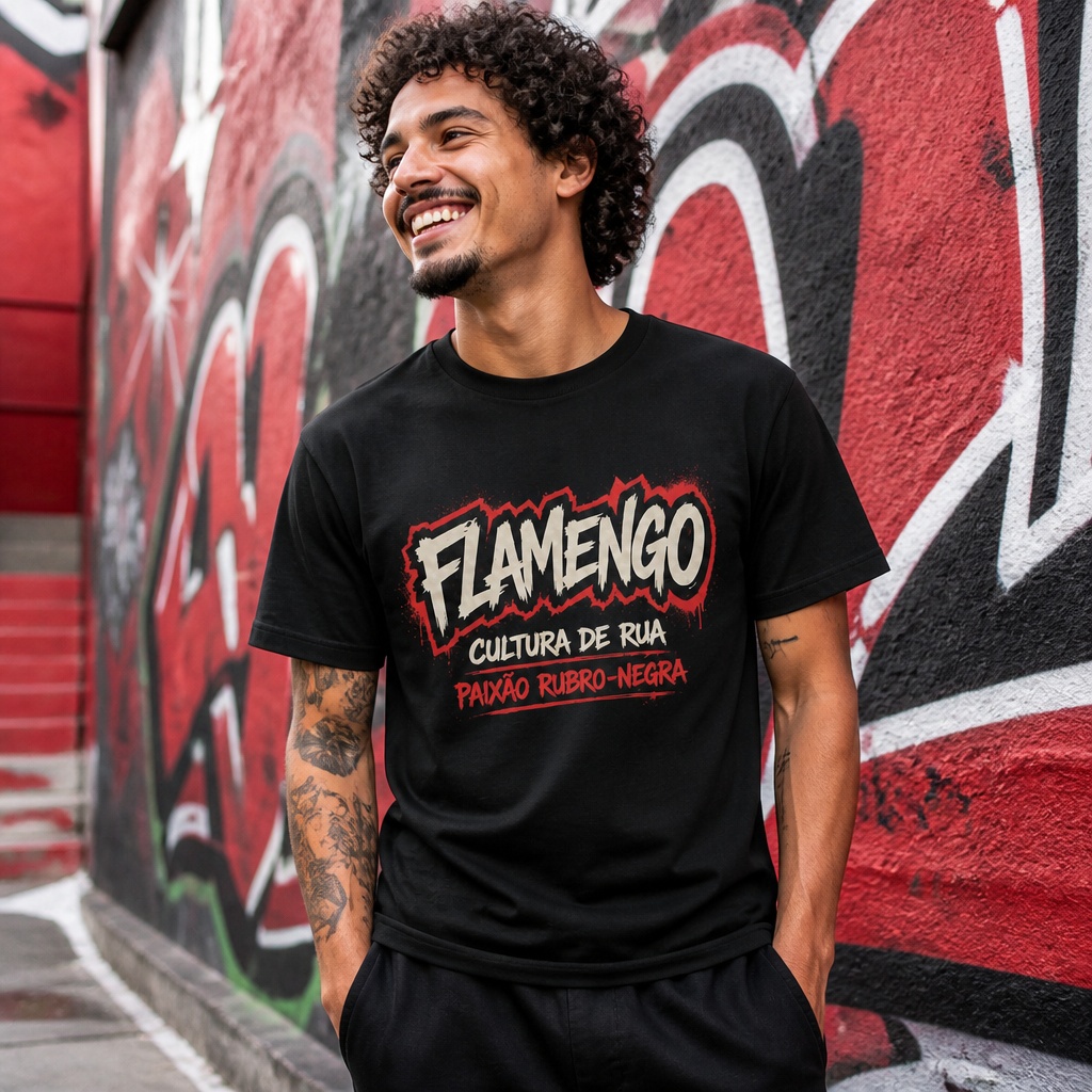 Camiseta Algodão 180g Flamengo Cultura de Rua Paixão Rubro-Negra