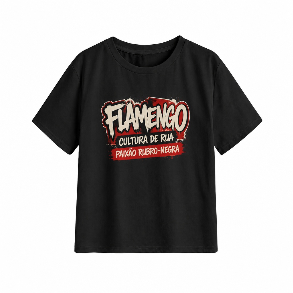 Camiseta Infantil 180g Algodão Gola Redonda Estampa Grafite Flamengo