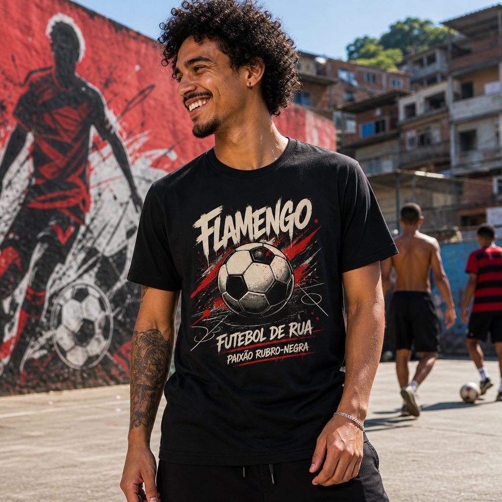 Camiseta Algodão 180g Flamengo | Futebol de Rua Paixão Rubro-Negra