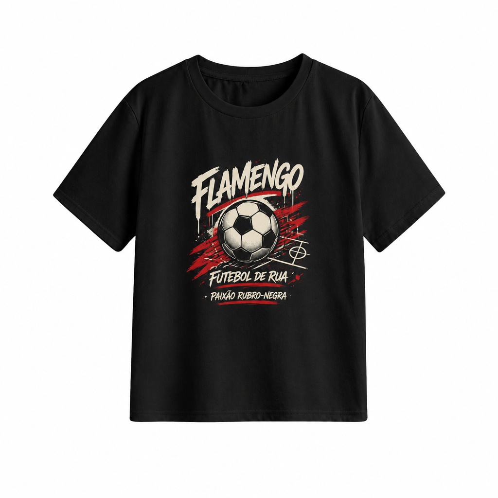 Camiseta Infantil Algodão 180g Estampa Flamengo Futebol de Rua