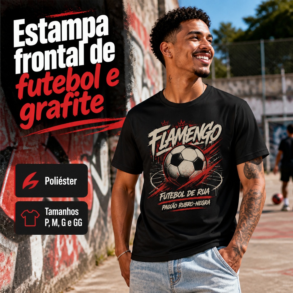 Camiseta Esportiva Flamengo Futebol de Rua Paixão Rubro-Negra