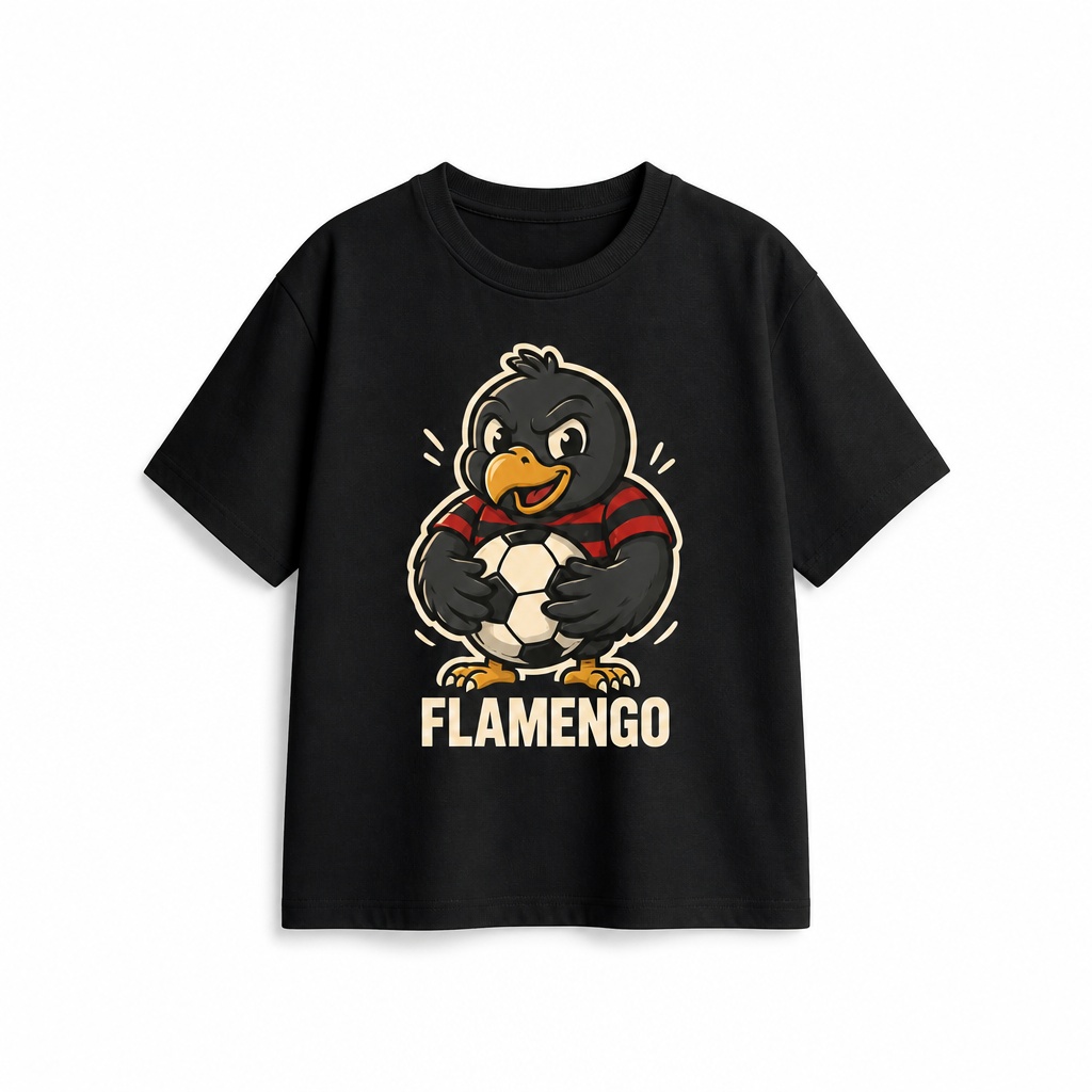 Camiseta Infantil Algodão 180g Gola Redonda com Estampa de Urubu Flamengo