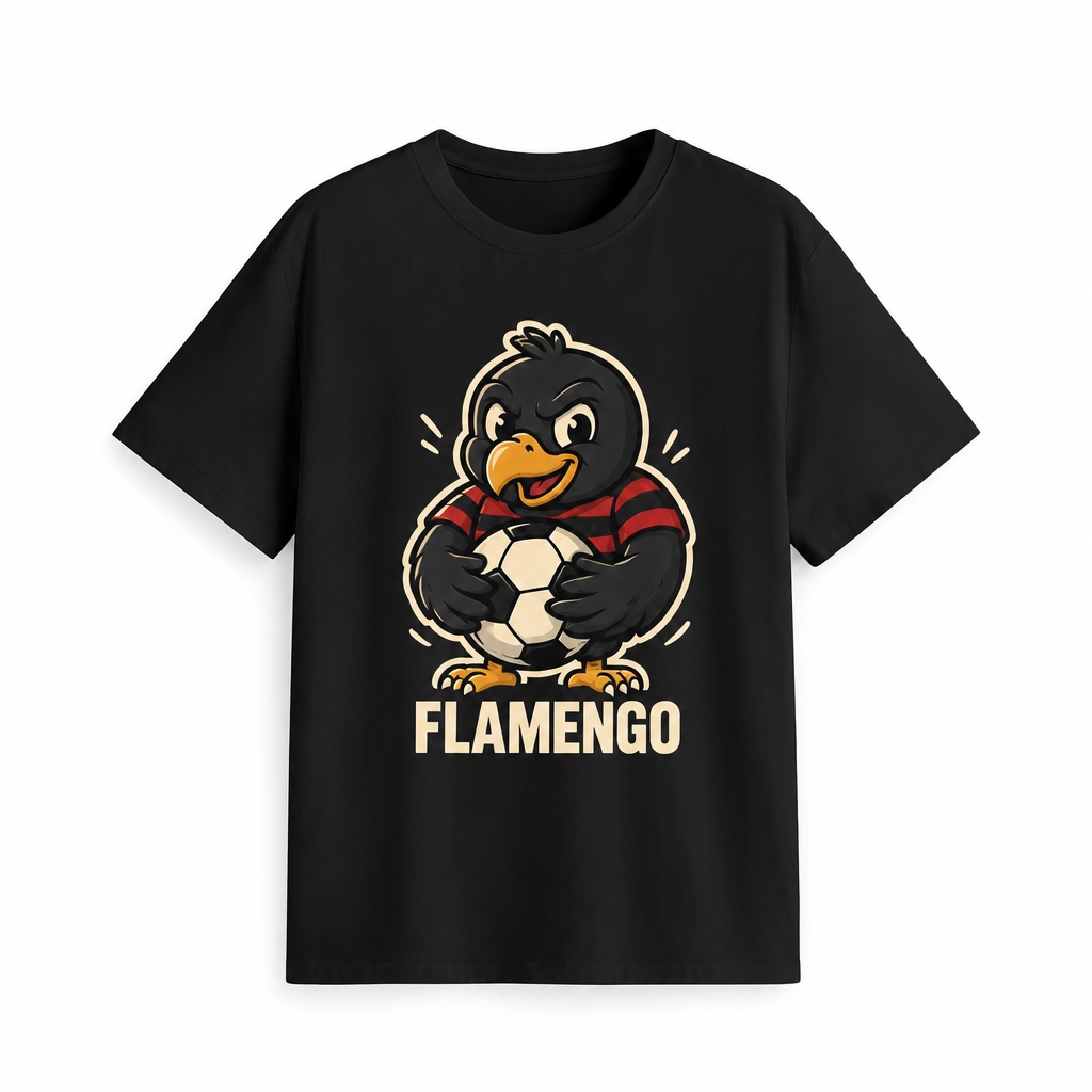 Camiseta Unissex de Poliéster Flamengo com Estampa de Urubu Cartoon