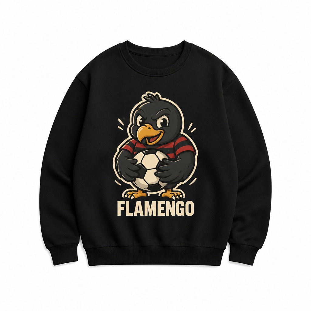 Moletom Unissex Gola Redonda 320g - Estampa Urubu Flamengo, Preto